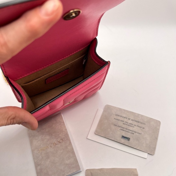 Authentic JIMMY CHOO Candy Pink Micro Avenue Quad Gold Chain Shoulder Bag - Picture 7 of 9